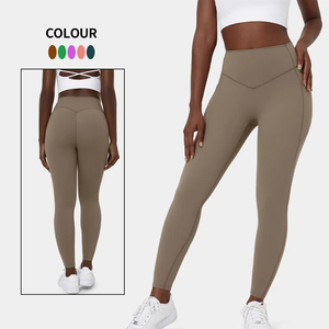 Logotipo personalizado Cintura elástica Mujeres Gimnasio Pantalones para correr Forma de V Levantamiento de glúteos Fitness Yoga Leggings con bolsillos - Product Image 2