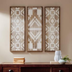 Wall Art Living Room Decor - Geometric Design Natural Wooden Frame Home Accent Bathroom Decoration <b>Ready</b> to Hang Panels for <b>Bed</b> - Product Image 2