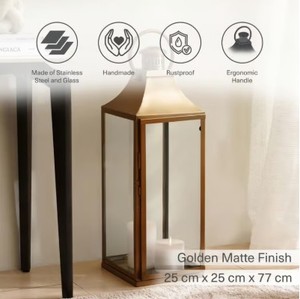 Farol de Vidrio Metálico con Acabado Dorado Premium, Elegante Portavelas para Decoración del Hogar, Ambiente Festivo y Regalos - Product Image 4