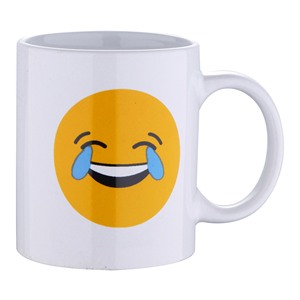 Tazza in porcellana da 33cl, bianca, con emoticon - ridendo/piangendo - Product Image 1