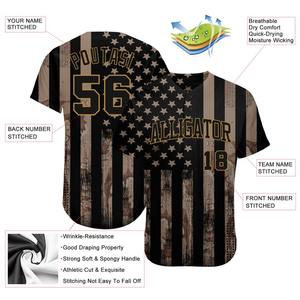 Camo personnalisé noir-vieil or 3D salut au service drapeau américain authentique maillot de baseball - Product Image 4