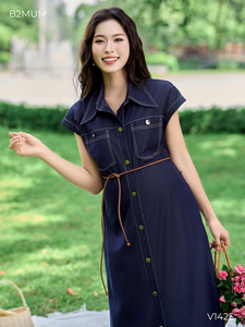 Vestido de Maternidad de Mezclilla V1425 para Mujeres Embarazadas, Seda Suave y Fresca con Propiedades Absorbentes del Sudor, 2 Bolsillos en el Pecho y Bolsillos Laterales - Product Image 4