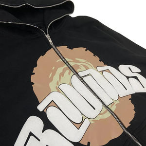 Sudadera con capucha informal de gran tamaño de alta calidad, cremallera completa, algodón orgánico, forro polar francés, logotipo personalizado, decoración de diamantes de imitación para ropa de calle de invierno - Product Image 2