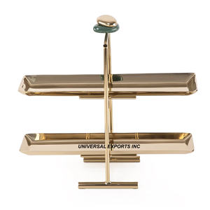 Plateau à chocolat en métal plaqué or Vaisselle rectangulaire Plateau à chocolat décoratif Plateau à chocolat de luxe à deux niveaux - Product Image 1