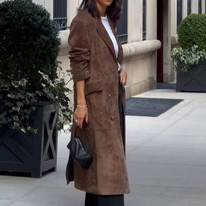 Abrigos largos de solapa Retro con cinturón para mujer, chaquetas de doble botonadura, abrigo de bolsillo de piel sintética, abrigo de otoño 2025 para mujer, nuevas prendas de vestir exteriores - Product Image 3