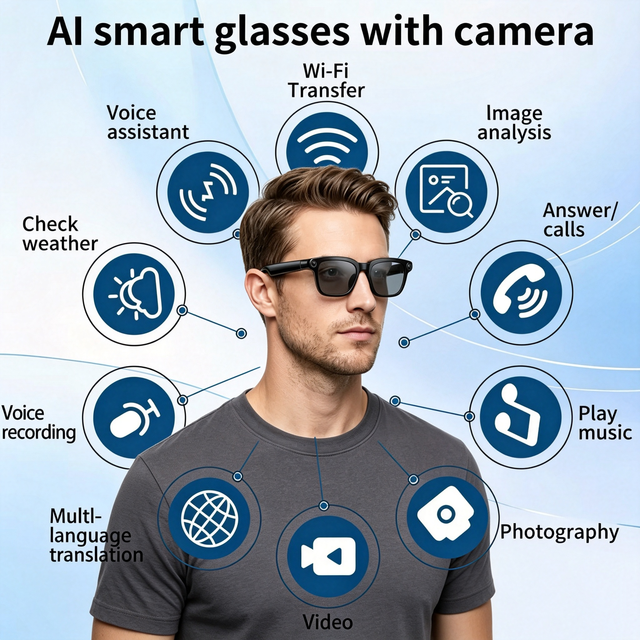 Smart Glasses Ai with Camera Adaptive Design AI Smart Glasses with 8MP Camera & Multi-language Translation