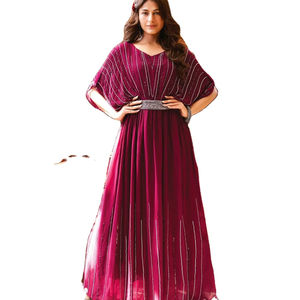 Último diseñador Pure Chinon secuencia de trabajo a mano trabajo Anarkali vestido tradicional Fab Zone Sari con Salwar Kameez Vestido por Fab Zone - Product Image 1