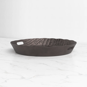 Plateau de service en chocolat rond doré antique et magnifique avec motif floral complexe pour un affichage élégant et un divertissement élégant - Product Image 6