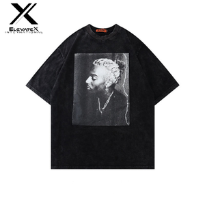 100% algodón 3D Digital impreso negro lavado de gran tamaño 280 GSM Hip Hop camiseta para hombres y mujeres camisetas gráficas Unisex - Product Image 1