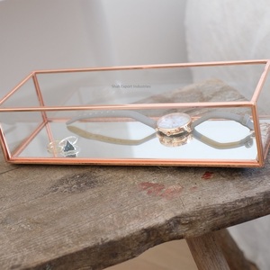 Cadre en laiton luxueux cuivre fini bijoux boîte de rangement affichage boîte en verre pour Bracelet anneau boucle d'oreille boîte de vanité - Product Image 6