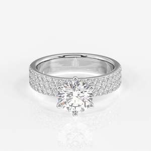 Round Cut Moissanite Diamond <b>Set</b> in Pave <b>Sterling</b> <b>Silver</b> Elegant Bezel-Style Moissanite <b>Ring</b> - Product Image 5