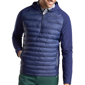 Veste matelassée d'hiver pour homme en toile imperméable et coupe-vent avec fermeture éclair semi-zippée et doublure en fourrure de mouton, style décontracté - Product Image 2