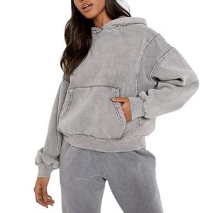 Sudadera con capucha Retro de ocio para mujer de alta calidad, Sudadera con capucha de felpa desgastada lavada de peso pesado, Sudadera con capucha de lavado ácido con etiqueta de moda - Product Image 6
