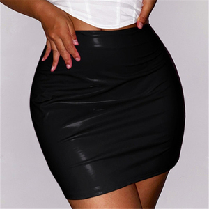 Pu Leather Bandage Mini <b>Skirt</b> <b>Elastic</b> <b>Waist</b> High Street Style Women's <b>Skirt</b> Hot Selling Best Supplier Lightweight OEM Service - Product Image 2