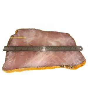 Plato de queso de cuarzo rosa natural, bandeja rosa al por mayor, plato de piedras preciosas con adornos dorados para alojamiento, plato de cuarzo rosa - Product Image 3