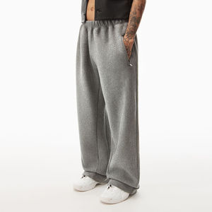 2025 Logo personnalisé hommes ample coton Jogging Baggy Jogger taille haute jambe droite pantalons de survêtement éponge gris Style décontracté toile foncée - Product Image 3