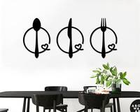 Art mural minimaliste en métal enduit noir fourchette cuillère couteau Design abstrait pour décor de cuisine taille personnalisable pour salle à manger