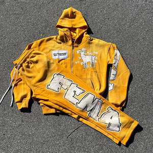 Zip Up Distressed Brodé AcidWash Sun Faded Distressed Sets Vintage Hoodie Sun fade Sets Sweatsuit Survêtements 100% Coton - Product Image 1