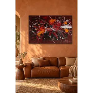 Fida Georges Mathieu, coups de pinceau explosifs sur fond rouge, impression sur toile - Product Image 3