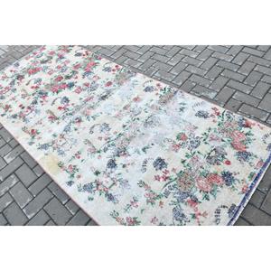 Vintage Rug, Area 3.9x8.8 ft Turkish Rug, <b>Red</b> Blue Floral <b>Wool</b> Rug - Product Image 4