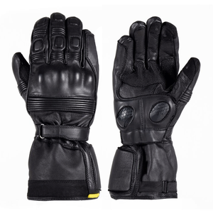 Motorcycle Auto Racing Wear Men's Pure Black Genuine Leather Motorbike Gloves Full Finger Breathable Riding Sports Gloves - Product Image 1