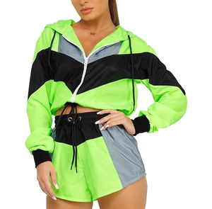 Nouveau été Nylon survêtements Style Hip Hop été Nylon survêtements femmes grande taille coupe-vent fermeture éclair Shorts 2 pièces ensemble - Product Image 1
