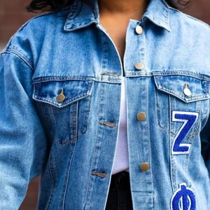 Zeta Boyfriend Denim Jacket with Oversized Fit and Large Greek Letters for Trendy Sorority Outerwear - Product Image 4