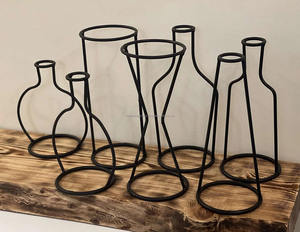 Florero de tubo de vidrio con forma de cilindro, maceta minimalista, maceta de hierro sin marco negra nórdica, jarrón de decoración sin marco - Product Image 2