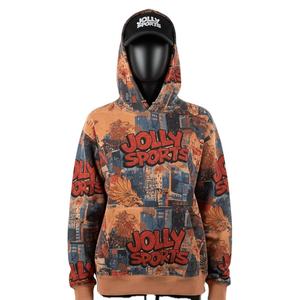 Sudadera con capucha de algodón polar de 320 GSM para mujer, con estampado gráfico completo multicolor, logotipo personalizado, ropa deportiva informal, sudaderas básicas para mujer - Product Image 1