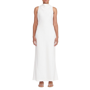 Abito da sera Staud Shannon bianco XL con catena decorativa, silhouette a tubino, vita naturale, lunghezza al pavimento, stile XS - Product Image 1