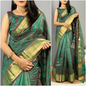 Tela de Organza Multicolor para mujer, blusa india de calidad de exportación con Secuencia integrada y bordes Zari & tusles en Pallu - Product Image 4