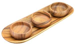 Hot selling Acacia Dinnerware <b>Set</b> Customized <b>serving</b> Tray With 4-Inch Dipping Bowls - Product Image 4