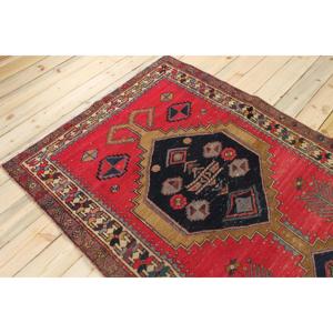 Alfombra Turca Vintage, Grande, 4.2x9.6 pies (127x292 cm), Alfombra de Lana con Diseño Floral Rojo - Product Image 4