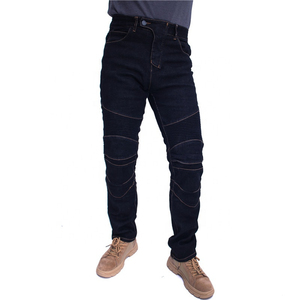 Dark Blue Denim <b>Jeans</b> <b>Men</b> <b>Biker</b> Pleated Stretch Panels Breathable Quick Dry Fabric Removable armor for Added Flexibility - Product Image 2