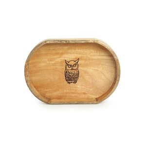 ถาดไม้รูปวงรีทนทาน ลายรูปนกฮูก ทำด้วยมือจากไม้มะม่วง สำหรับใช้บนโต๊ะอาหารและโต๊ะกาแฟ - Product Image 2
