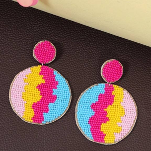 Pendientes de cuentas redondos hechos a mano para mujer, joyería colgante Bohemia colorida, accesorio de moda de declaración ligera, regalo - Product Image 3