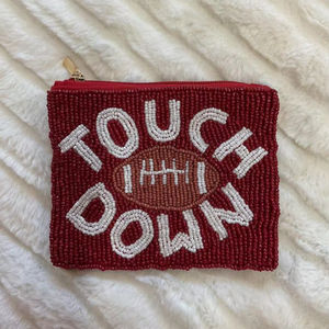 <b>Cute</b> Elegant Beaded GAME DAY Embroidery TOUCH DOWN Coin <b>Purse</b> With Unique Handmade Style And Fancy Designer Statement For Girl - Product Image 1