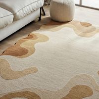 Handmade Modern Abstract Wool Rug Custom Size Irregular Wavy Beige Brown Carpet for Home Living Room Bedroom Picnic Floor Mat