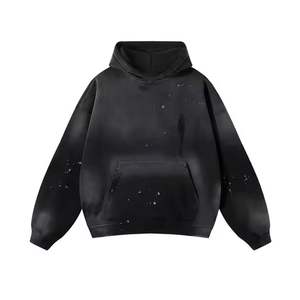 2025 negro lavado con ácido 100% algodón hombres Vintage desgastado Sudadera con capucha bordado personalizado alta calidad pesado abrigo de invierno teñido liso - Product Image 6