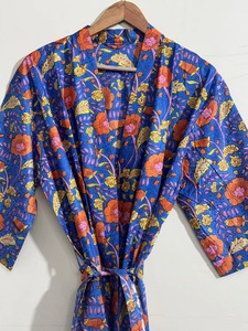 Bata de Dama de Honor con Estampado de Bloques, Bata Kimono de Algodón, Ropa de Dormir de Verano, Talla Única, Regalo al por Mayor para Invitados, Bata Boho - Product Image 6