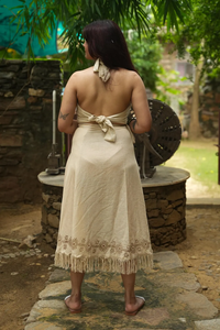 Ensemble jupe Boho en coton beige imprimé en blocs tenue Choli indienne légère brute 2 pièces ensemble décontracté tricot court licou - Product Image 4