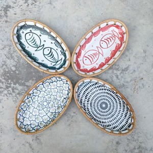 Vente en gros petit plateau de service en rotin avec céramique faite à la main du Vietnam à prix économique - Product Image 4