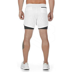 Pantalones cortos atléticos de doble capa de cintura media con logotipo personalizado, patrón sólido de secado rápido, alta calidad, precio económico, novedad - Product Image 4