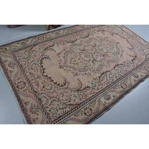 Vintage Turkish Rug Beige <b>Brown</b> 5.5 X 8.9 ft <b>Wool</b> Flat Weave with Patchwork Pattern for Living Room Decorations Hallway Use - Product Image 2