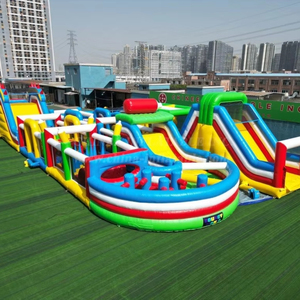 Pista de obstáculos inflable de colores de 72m, pista de entrenamiento de vinilo nueva llegada, carrera de obstáculos inflable larga de fábrica - Product Image 1