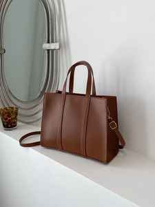 Structured Brown Genuine Leather Vintage Fashion Tote <b>Bag</b> <b>Women</b> Work Satchel Handbag ZIP Water Resistant Strap Minimalist <b>Office</b> - Product Image 6