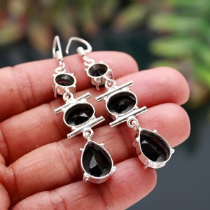 Pendientes de Espinela Negra Facetada, Plata de Ley 925, Gema de Color Negro, Joyería Solitario Hecha a Mano, Regalo - Product Image 6
