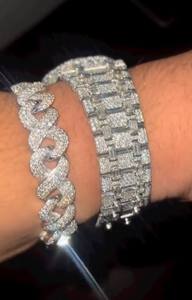 Montre japonaise de luxe en acier inoxydable 41 mm entièrement sertie de diamants Moissanite blancs roses, mouvement à quartz, bracelet - Product Image 3