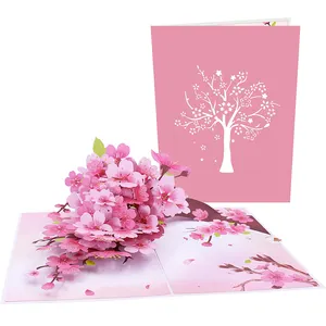 Cartões de presente pop up, venda quente de cartões de envelope para presente no dia dos namorados, com flor de cereja