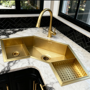 Tùy Chỉnh Sang Trọng L-Hình Dạng Góc Bồn Rửa Nhà Bếp Đồng/Đồng Khăn Bar/Khô Giá | Handmade Drop-In Bát Duy Nhất Bề Mặt Chải - Product Image 4